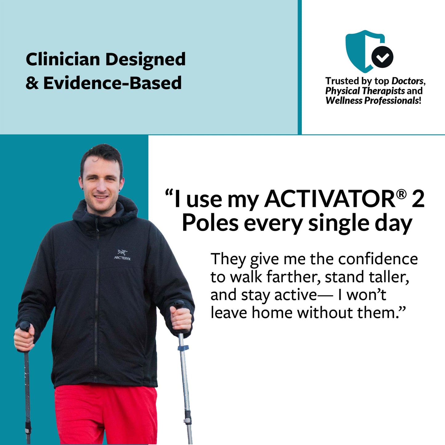 Urban Poling ACTIVATOR® 2 Walking Poles – 1 Pair – CoreGrip™ for Stability, Weight-Bearing, Recovery & Core Strength – Adjustable, Collapsible, Lightweight, Compact & Ideal for Travel or 6FT+ Users