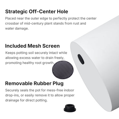 FaithLand 10 Inch Fiberstone Planter - Lightweight Modern Cylinder Plant Pot with Drainage Hole & Plug, Indoor Outdoor Use, Matte White