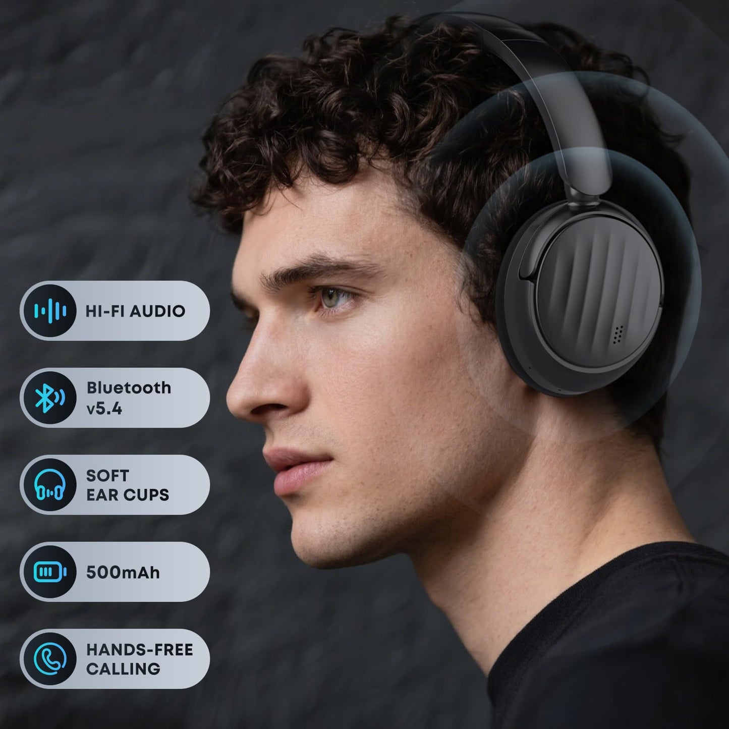 MMWOWARTS Bluetooth Headphones with Active Noise Cancelling (ANC), Wireless Over Ear Bluetooth Headsets with 35H Playtime, HiFi Stereo Foldable Headphones with Foam Ear Cups for Sports, Travel, Black