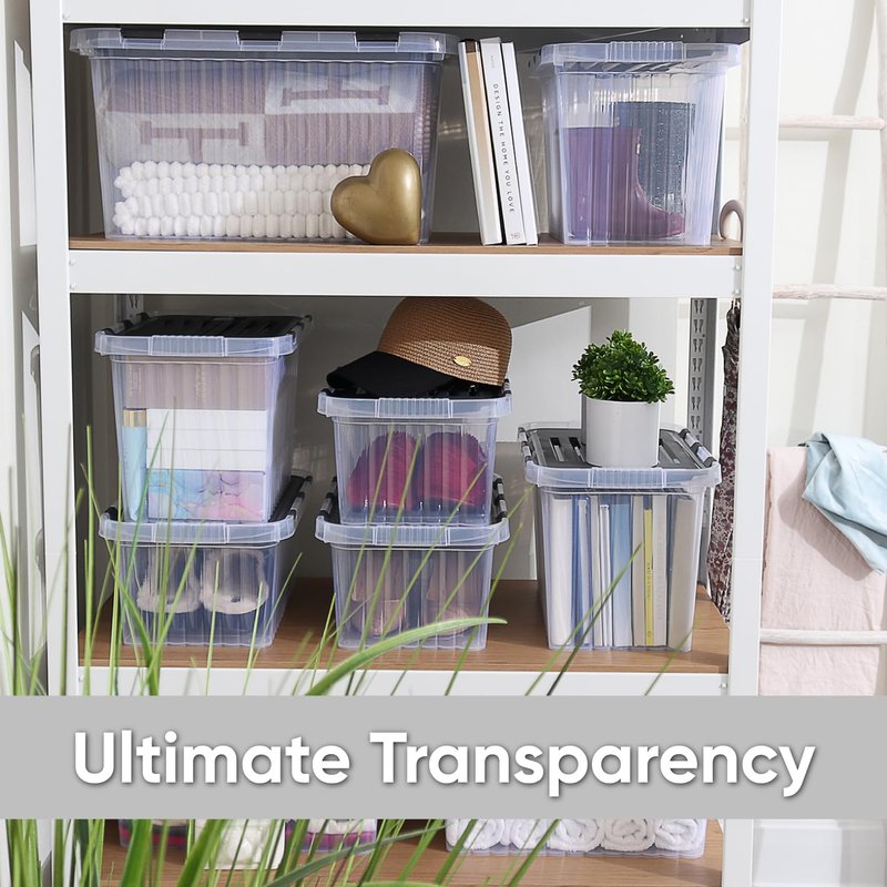Superio Clear Storage Boxes with Hinged Lids, 10.5 Quart, Plastic Container Bins for Organizing, Stackable Crates, BPA Free, Organizers