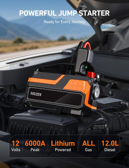 AstroAI Jump Starter with Air Compressor, Car Battery Jump Starter Portable with 150PSI Cordless Auto-Shutoff Tire Inflator, 12V Battery Charger Booster (Gold)