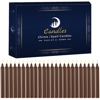 24 Pack Brown Spell Chime Candles – Premium Mini Unscented Taper Candles for Rituals, Prayer, Meditation, Altar, Spells – 4" Tall – Ideal for Witches & Spiritual Practices