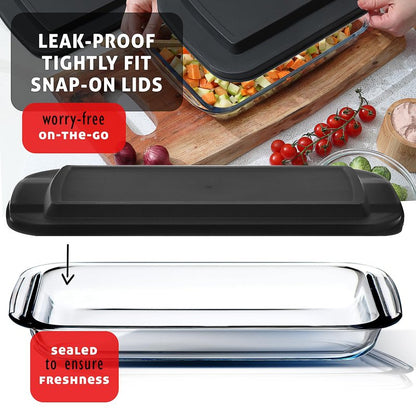 Nestl 8pc Glass Baking Dishes for Oven, Glass Food Storage Containers with Lids, Leakproof Casserole Dishes for Oven with Lid, Cooking, Microwave Oven Freezer Safe Bakeware, 9x13 Lasagna Pan Black