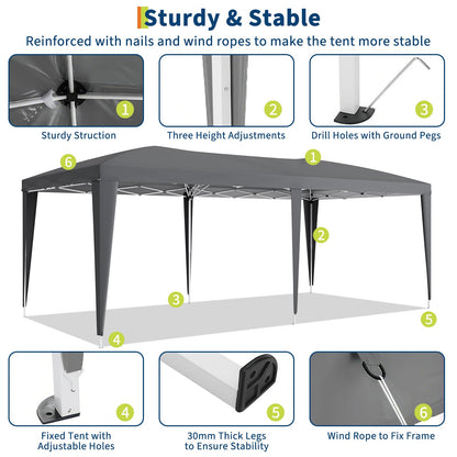 10x20 ft Pop Up Canopy Tent with 6 Removable Sidewalls, Easy Up Commercial Party Tent, 3 Adjustable Heights, Heavy Duty Waterproof Outdoor Canopy with Stakes & Ropes for Events, Wedding, Market