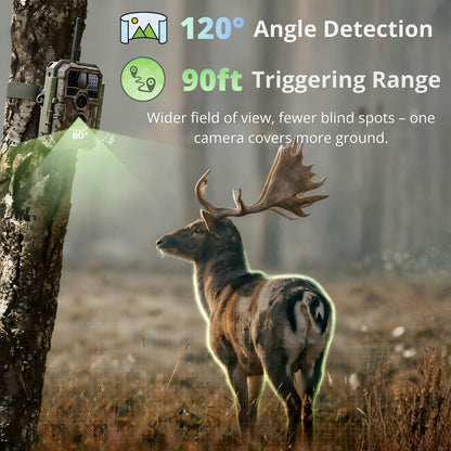 BLAZEVIDEO 2-Pack WiFi Trail Camera 64MP 1296P with Audio, 3 PIR Motion Activated 0.1s Trigger & 120° Wide-Angle Detection, 100ft 940nm No-Glow Night Vision, IP66 Waterproof Game Cam for Wildlife