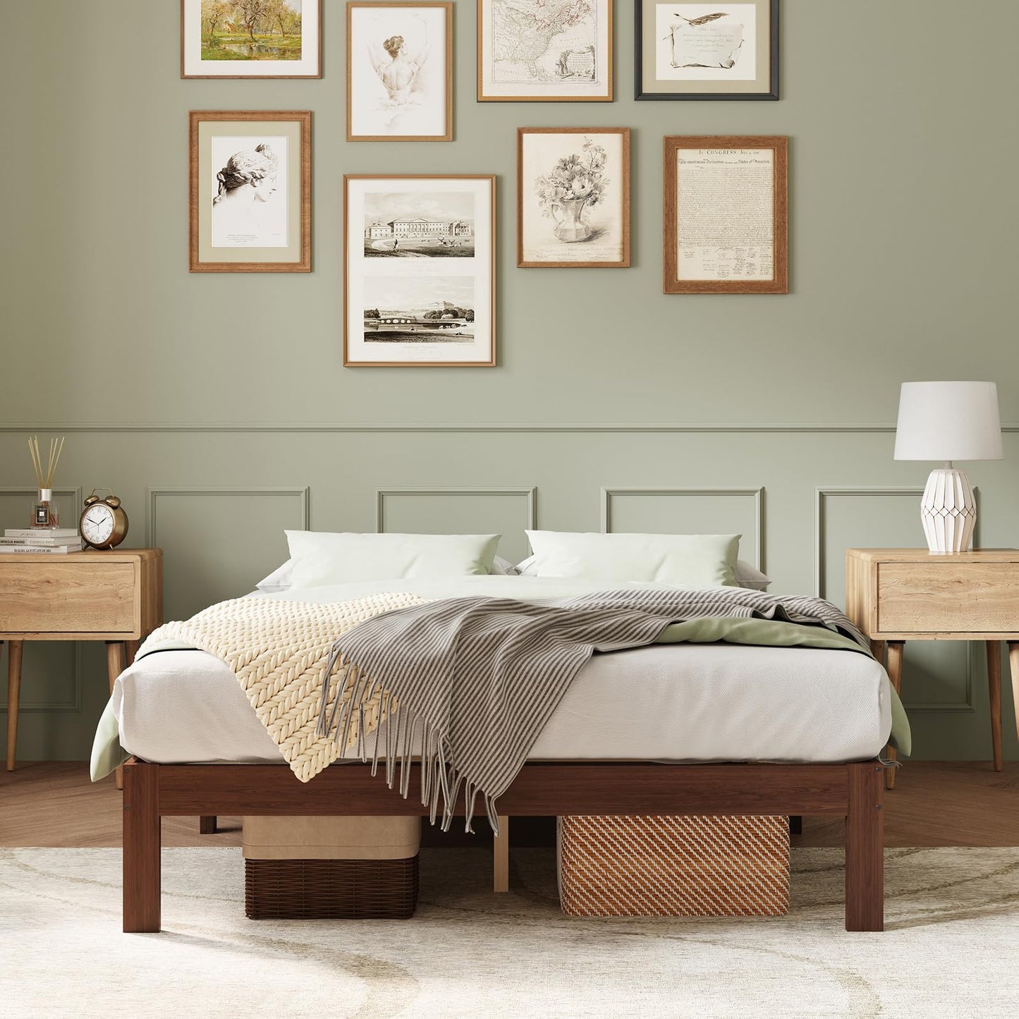 Novilla 12 Inch Wooden Queen Bed Frame, Classic Solid Wood Platform Bed Frame Queen Size, Sturdy Wood Slat Support, No Box Spring Needed, Easy Assembly, Walnut