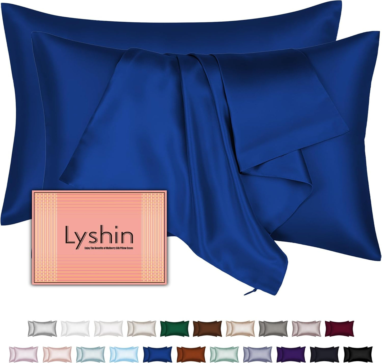 Mulberry Silk Pillowcases by Skiennix - King Size 2-Pack with Hidden Zipper | Smooth, Breathable & Cooling Royal Blue