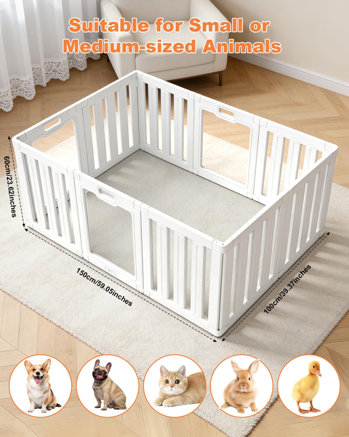 Acrylic Indoor Dog Playpen with Heavy Duty Door Lock,24" H 10 Panels DIY Puppy Playpen Pet Play Pen for Small Animal, Easy Assemble and Clean Plastic Pet Fence,White