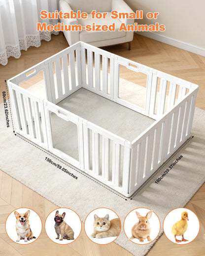 Acrylic Indoor Dog Playpen with Heavy Duty Door Lock,24" H 10 Panels DIY Puppy Playpen Pet Play Pen for Small Animal, Easy Assemble and Clean Plastic Pet Fence,White