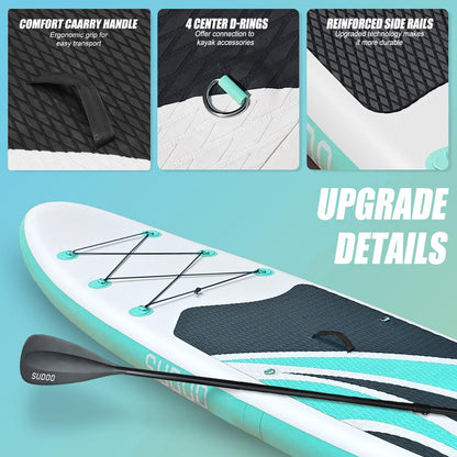 SUDOO Inflatable Stand Up Paddle Board 10'x30 x6 Ultra-Light SUP Stand-Up Paddleboard for Adults with Backpack, Pump, Paddle, Coil Leash, Triple Fins, Repair Kit
