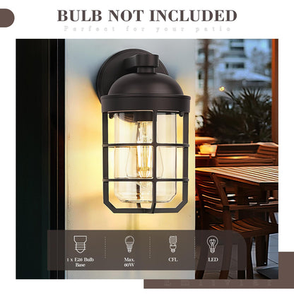 Emliviar Farmhouse Wall Mount Outdoor Light Fixture, Metal, 11.3 Inch, Oil Rubbed Bronze, Model GE255BL ORB, Clear Glass