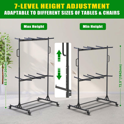 Dolibest Heavy Duty Folding Chair Cart, Folding Chair Rack & 4 Locking Swivel Wheels 48 Chairs/ 24 Chairs +12 Tables, Folding Chair Storage Dolly for Event, Church, Garage, Capacity Up to 1,000 lbs