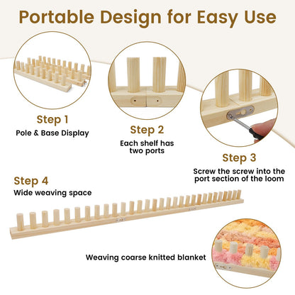 TOMAIX 48-inch Chunky Blanket Loom, Adjustable Wooden Frame, Suitable for DIY Coverlet, Ideal for Beginners and DIY Weaving Enthusiasts