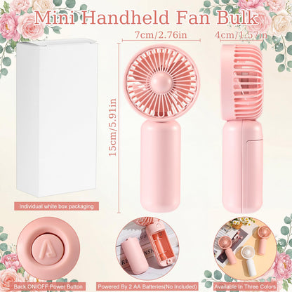 Woanger 100 Pcs Mini Fans Portable Handheld Fan Bulk Battery Operated Personal Small Fans Powerful Eyelash Hand Held Fan for Wedding Summer Travel Camping, Not Included AA Battery (White,Pink)