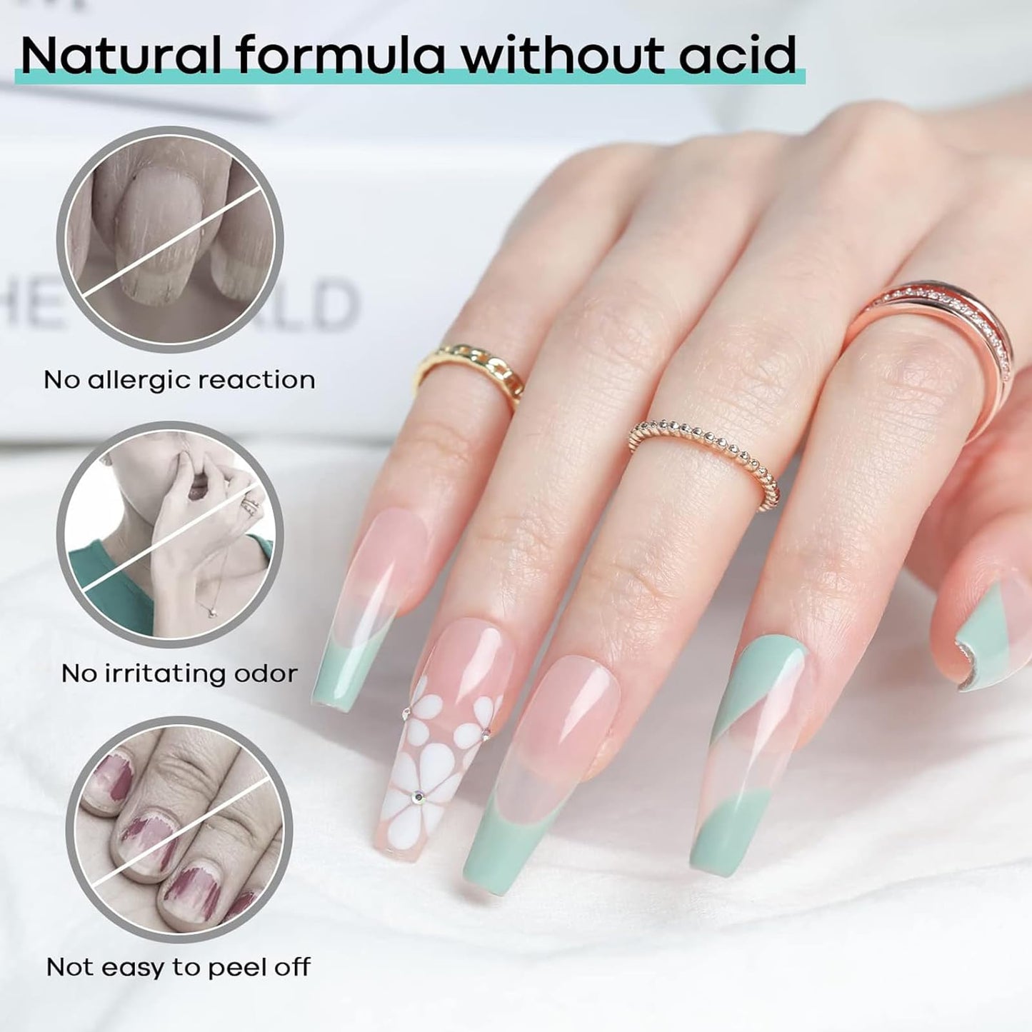 modelones Builder Nail Gel with Gel Top Coat, 3Pcs Clear Builder Nail Kit for Thickening Apex Building Extension Rhinestone Gel Tips Glue, U/V LED Lamp Cured for Home DIY Salon Girls