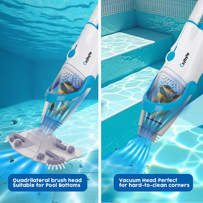 CZYBYTE Handheld Pool Vacuum Cleaner, Rechargeable Pool Bottom Cleaner with Strong Suction, 1 H Runtime,for Above Ground/Inground Pools, Spas and Hot Tubs, White