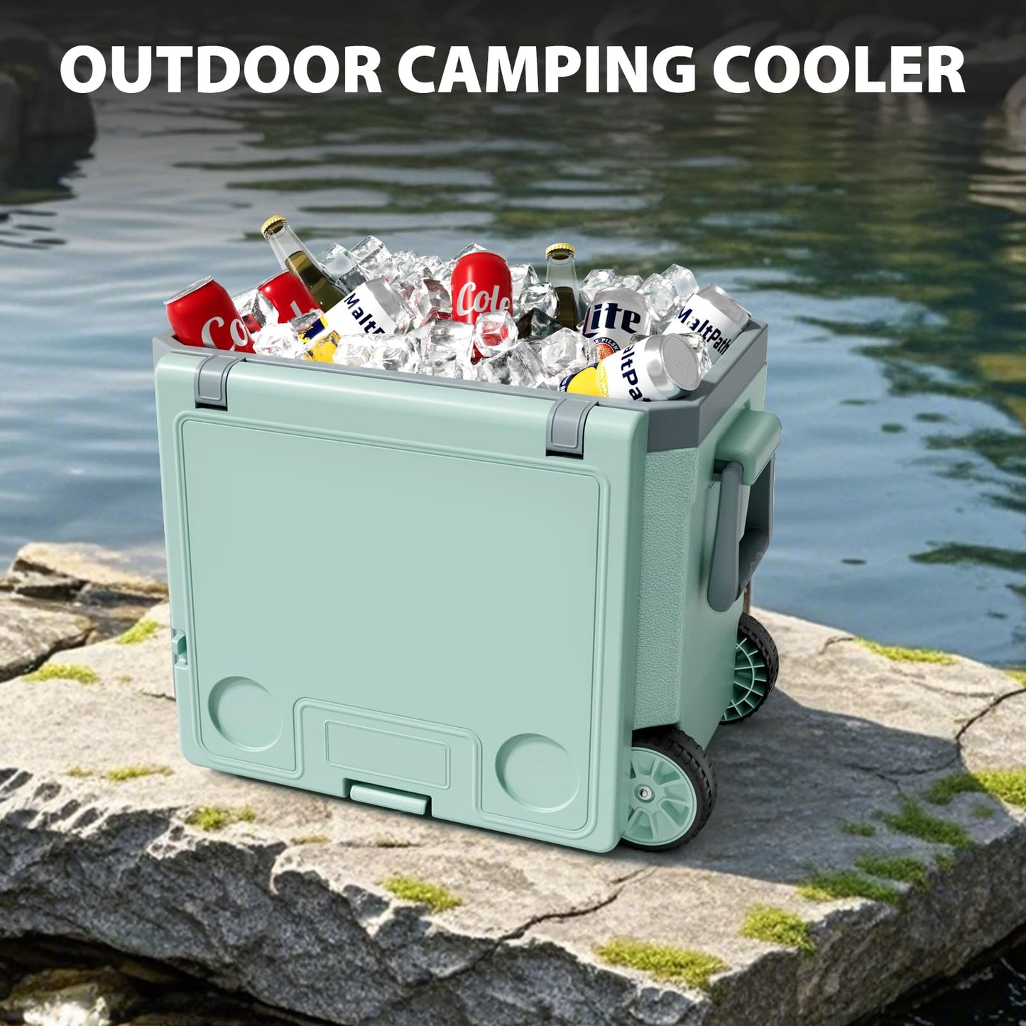 36 Quart Cooler with Wheels, Ice Chests Portable Wheeled Cooler Holds Ice up to 6 Days, Leak-Proof Outdoor Insulated Ulta-Light Hard Cooler for Camping, Beach, Boat, Fishing