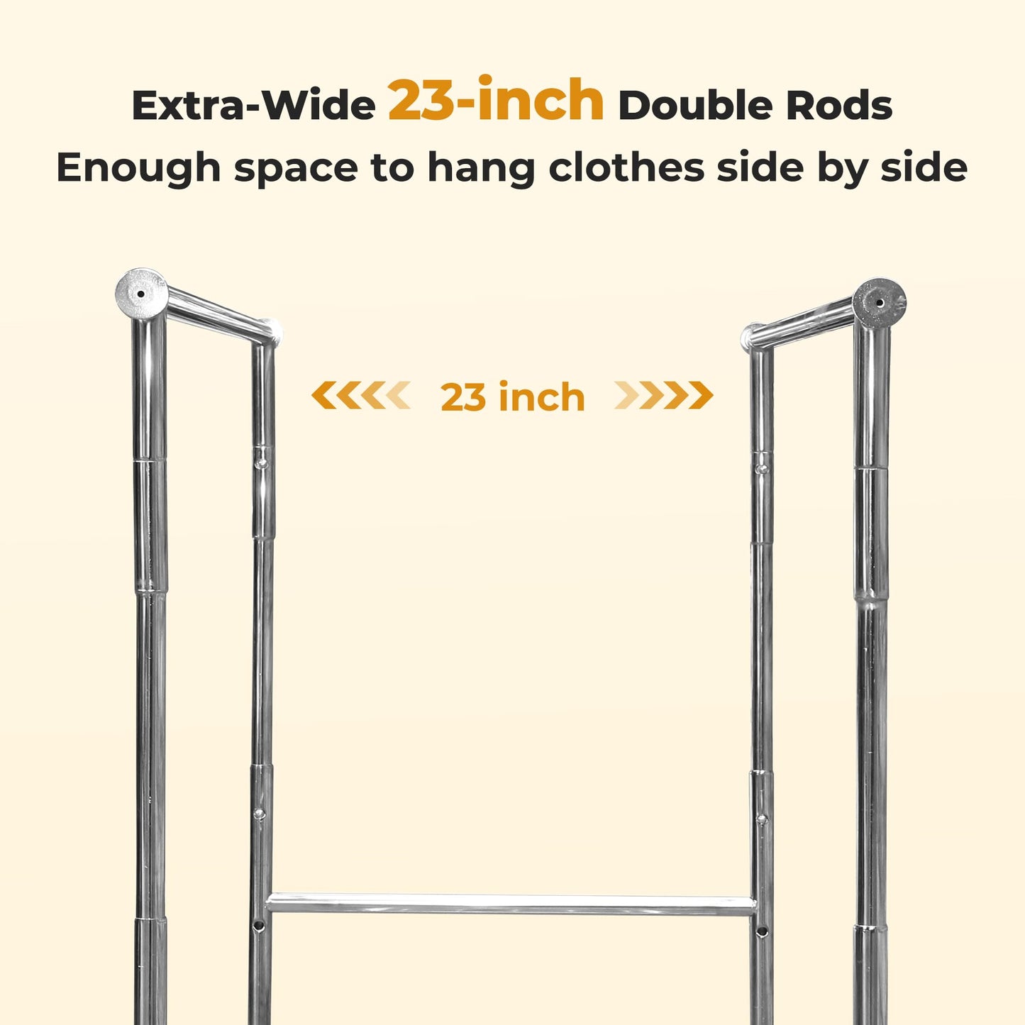 YJTTSMUL Double Rod Clothes Rack, Heavy Duty Rolling Clothing Rack With Shelves, Double Rod Clothing Racks for Hanging Clothes & Bags, Portable & Adjustable Clothes Rack with Wheels Garment Rack