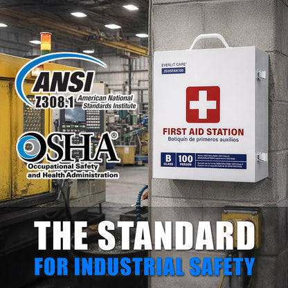 EVERLIT CARE 3-Shelf OSHA-Compliant First Aid Kit, ANSI Class B+ 100 Person Emergency First Aid Cabinet for Business, Job Site, Industrial Manufacturing Facility, Restaurant, and Kitchen