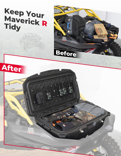 KEMIMOTO Rear Cargo Storage Box 150L Compatible with Can-Am Maverick R & R MAX X/X RS 2024 2025 2026+ Accessories, Waterproof Rear Trunk Cargo Bed Storage Replace #715007182, 715007372