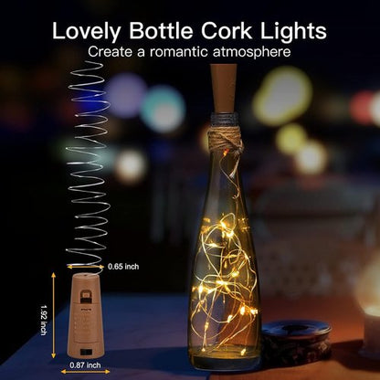 Brightown Wine Bottle Lights - 20 Pack LED Waterproof Cork Lights | Silver Wire Mini Fairy Lights for Parties & Weddings