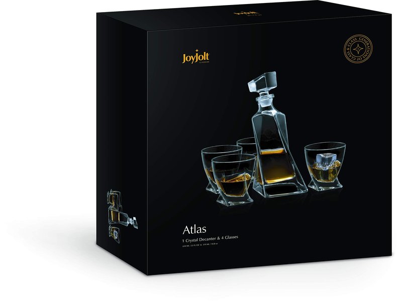 JoyJolt Atlas 5-Piece Luxury Crystal Whiskey Decanter Set, 22 oz Decanter & 4 x 10.8 oz Old Fashioned Whiskey Glasses