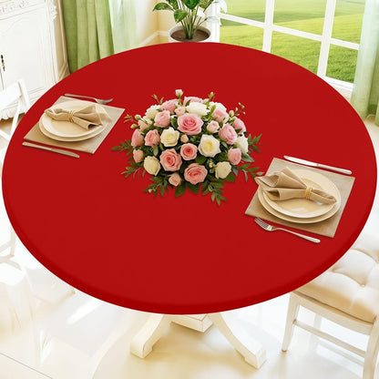 Moosfor Round Spandex Tablecloth, Elastic Fitted Waterproof Tablecloths for 31"-35" Tables, Stretch Washable Picnic Table Cover for Camping, Dining, Indoor and Outdoor, Red