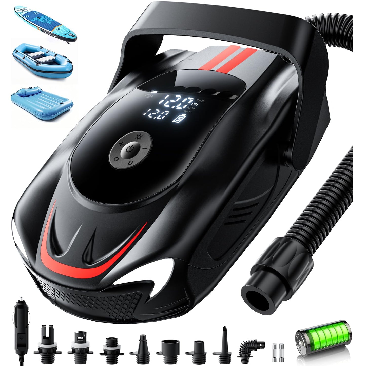 Electric Paddle Board Pump, 22PSI Rechargeable 12000mAh SUP Pump, Theer Stage Inflation/Deflation, Automatic Power-Off Functions, Suitable for Stand up Paddle Boards, Kayak, Surfing Kite, Boat