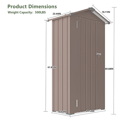 KEIKI Outdoor Storage Shed, 69.7''x16.9''x29.5'' Metal Tool Shed with Sloping Roof & Lockable Door, Small Shed, Top Tall Vertical Tool Cabinet for Backyard Garden Patio Lawn