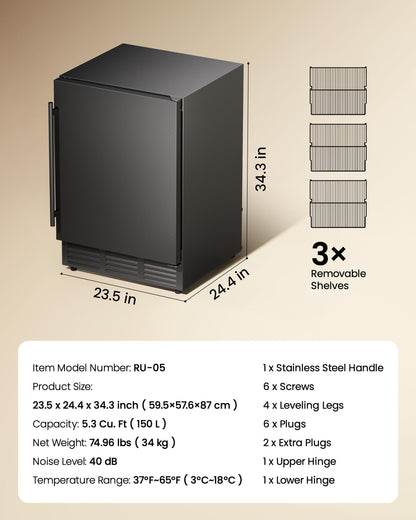 ICEVIVAL 24 Inch Beverage Refrigerator, 180 Can Under Counter Fridge, Stainless Steel Outdoor Fridge for Patio & Outdoor Kitchen, Outdoor Refrigerator for Soda, Beer, Built-in & Freestanding(Black)