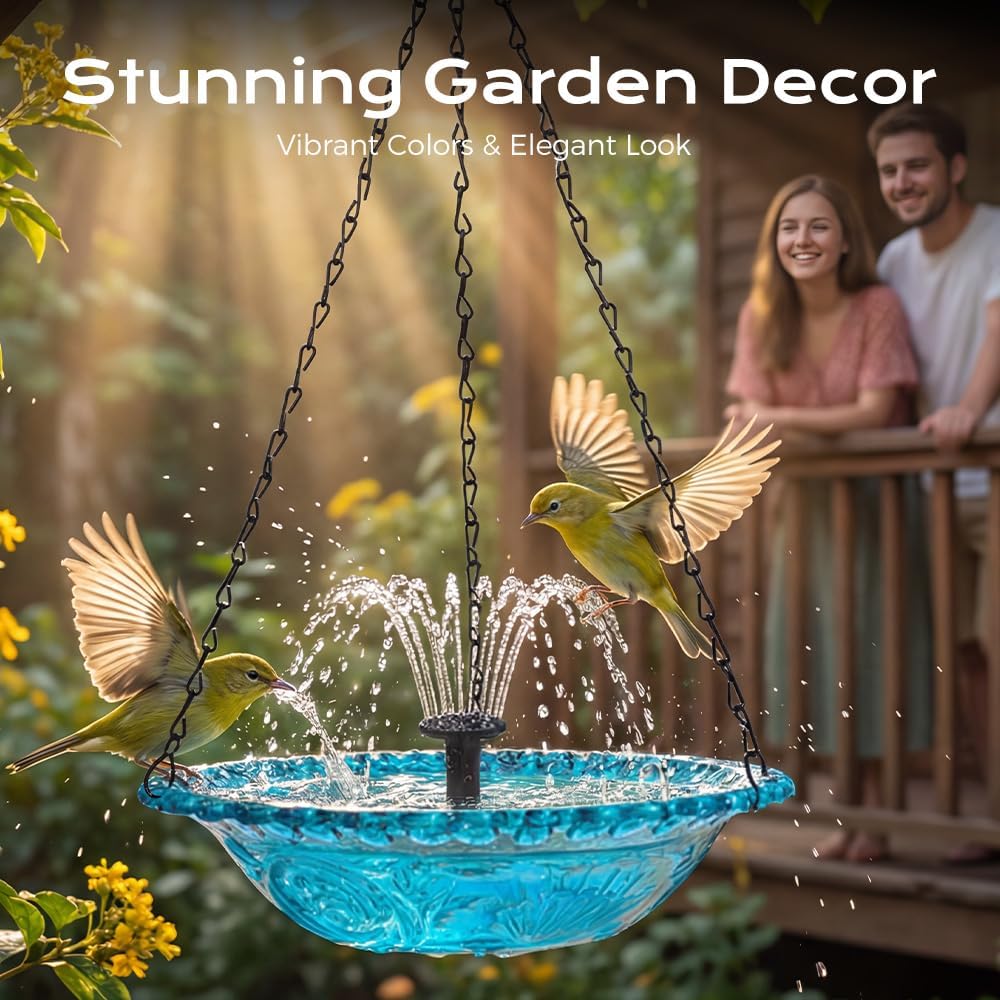 Solar Cascade Bird Bath Fountain - New 2026 Hanging Water Feature for Garden & Patio | Blue