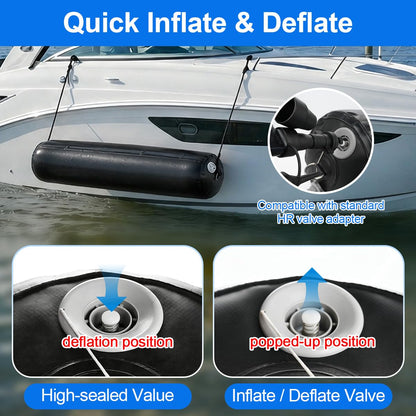 FUCNEN Inflatable Boat Fenders for Docking,24" x 5' Heavy Duty PVC Boat Bumpers with Electric Pump, Fender Covers, Ropes & Storage Bag, Dock Fenders for Pontoon, Fishing Boat, Yacht (1 Pack)