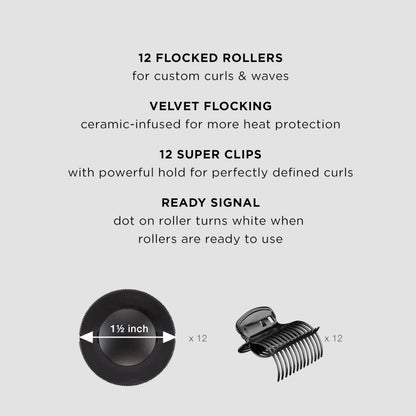 Conair Hot Rollers for Long, Medium & Short Hair, 12 Jumbo 1 ½" Heated Hair Rollers with Clips, Hot Curlers for Women, Volume & Curls, Amazon Exclusive, Black