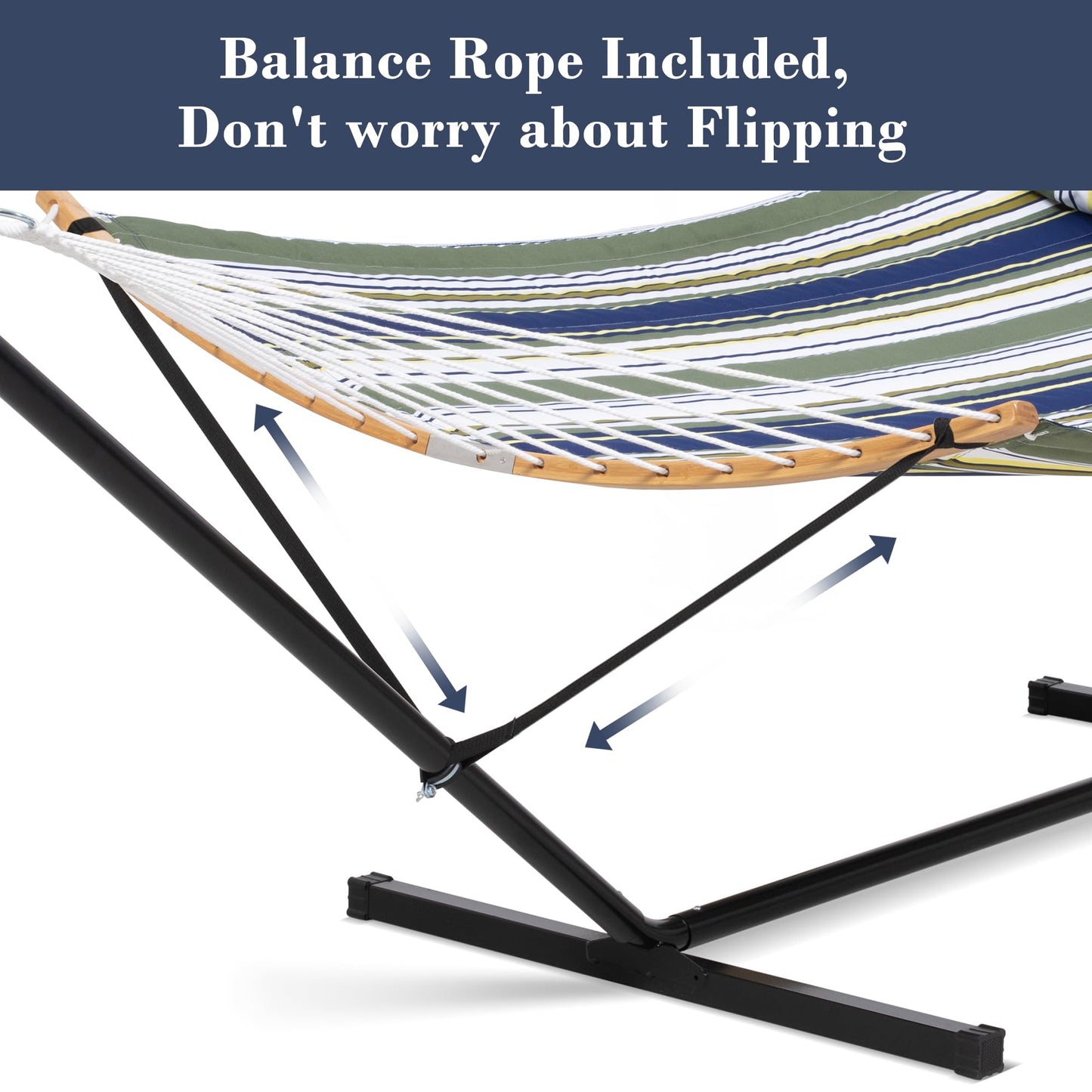 SUNCREAT Hammocks for Outside with Stand Included, Double Hammock with Curved Spreader Bar, Carrying Bag, Dark Green Stripes