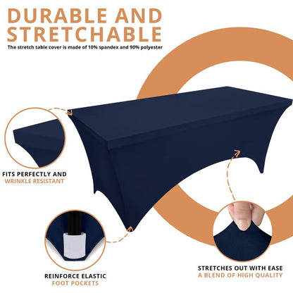 Utopia Kitchen Spandex Tablecloth 2 Pack [6FT, Navy Blue] Tight, Fitted, Washable and Wrinkle Resistant Stretch Table Cloth Rectangle Cover for Trade Show, Weddings & Parties [72Lx30Wx30H Inch]