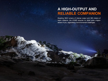 Fenix LD36R 3600 Lumens Rechargeable Flashlight, USB-C Fast Charging with 6 RGB Presets & Continuously Adjustable Color Output (Black)