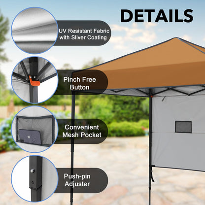 INTER HUT 6x4 Pop Up Canopy Tent with Half Wall Panel, Instant Portable Beach Canopy, Outdoor Tent with Carry Bag for Camping, Sports, Tailgating, Events, Khaki