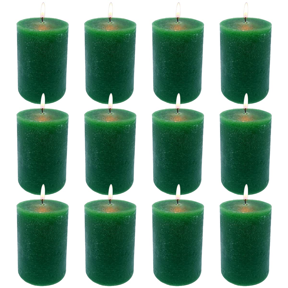 MISSYO 12 Pack 2x3 Inch Green Rustic Pillar Candles, 24 Hours Unscented Column Candles, Dripless and Smokeless Candles for Christmas Home Decor, Wedding, Spell, Parties and Emergency