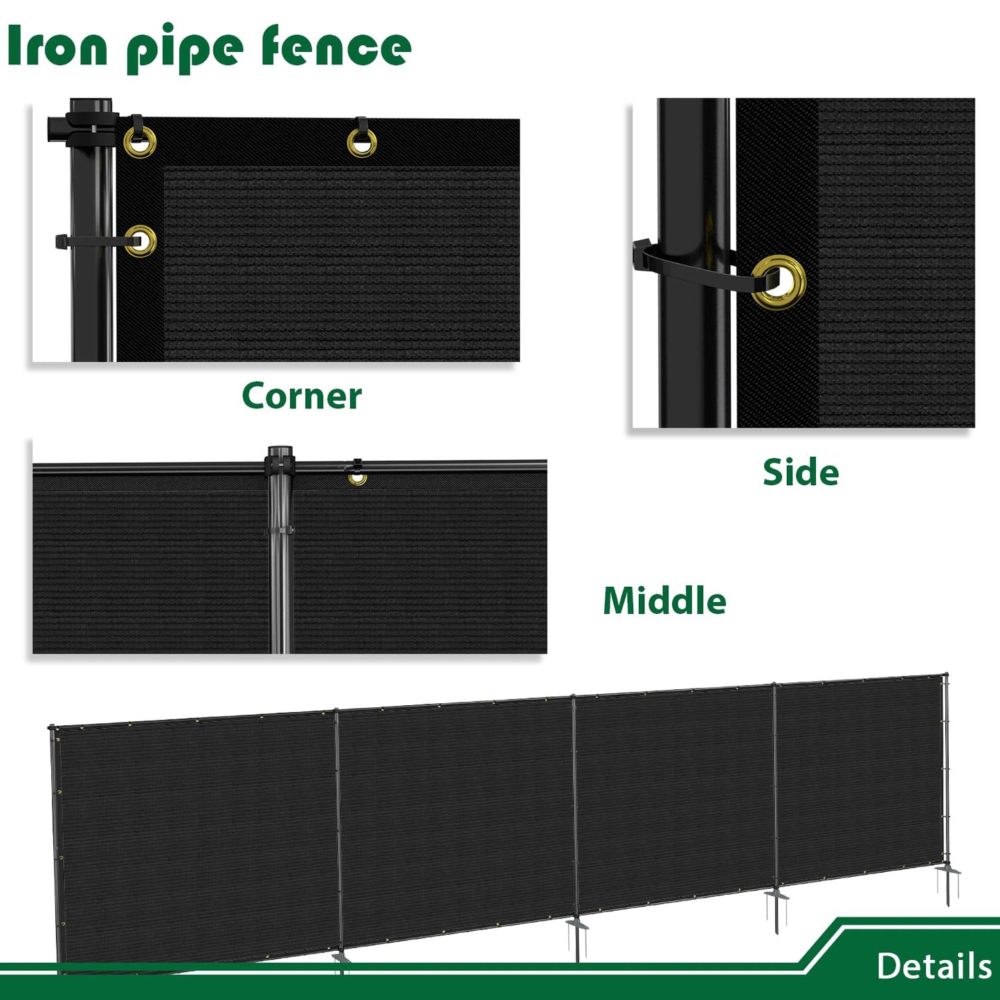 Goleray 5'Hx24'W Outdoor Freestanding Privacy Screen Fence Panels with Iron Poles, Mesh Shade Net Cover Temporary Fencing for Patio Backyard Garden Deck, Black