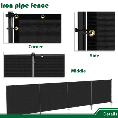Goleray 5'Hx24'W Outdoor Freestanding Privacy Screen Fence Panels with Iron Poles, Mesh Shade Net Cover Temporary Fencing for Patio Backyard Garden Deck, Black