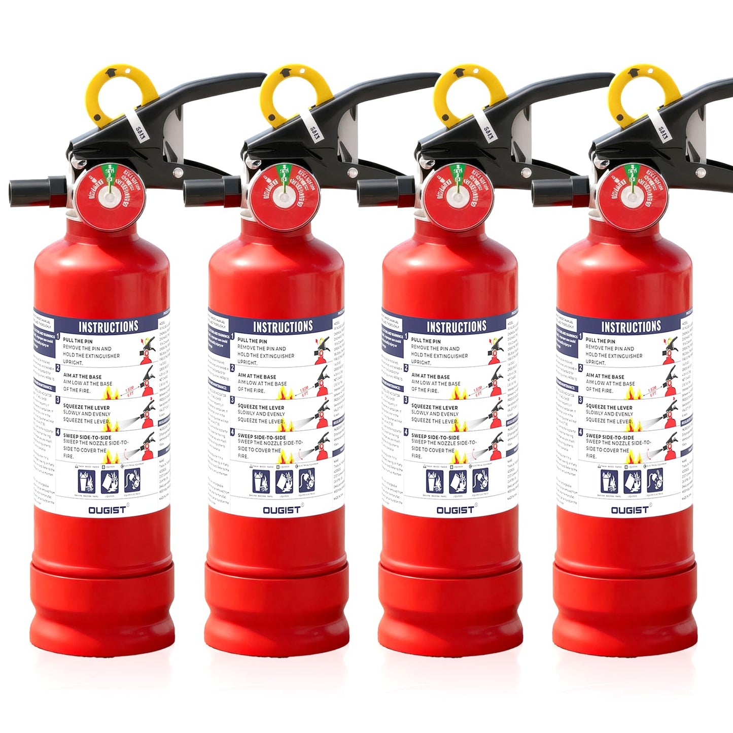 Ougist ABC Fire Extinguisher for Home & Vehicle - 2.5 lb 1-A:10-B:C Rated, Dry Chemical Fire Safety with Quick-Release Handle, Certified for Kitchen/Car/Boat Use-Model FF1KG 4Pack