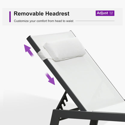 PURPLE LEAF Outdoor Lounge Chair Set of 3 Patio Chaise Pool Lounger Aluminum Frame with Side Table and Wheels for Outside Sunbathing Tanning Recliner Including Pillows White