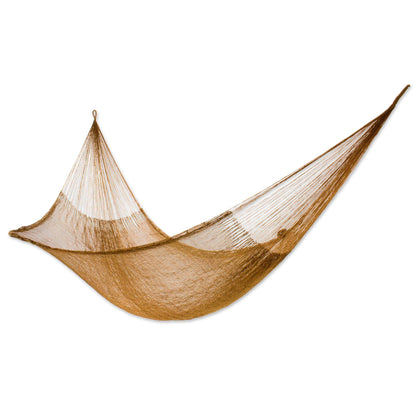 NOVICA Metallic Copper Brown Hand Woven Nylon Mayan 1 Person Rope Hammock, 'Glowing Copper' (Single)