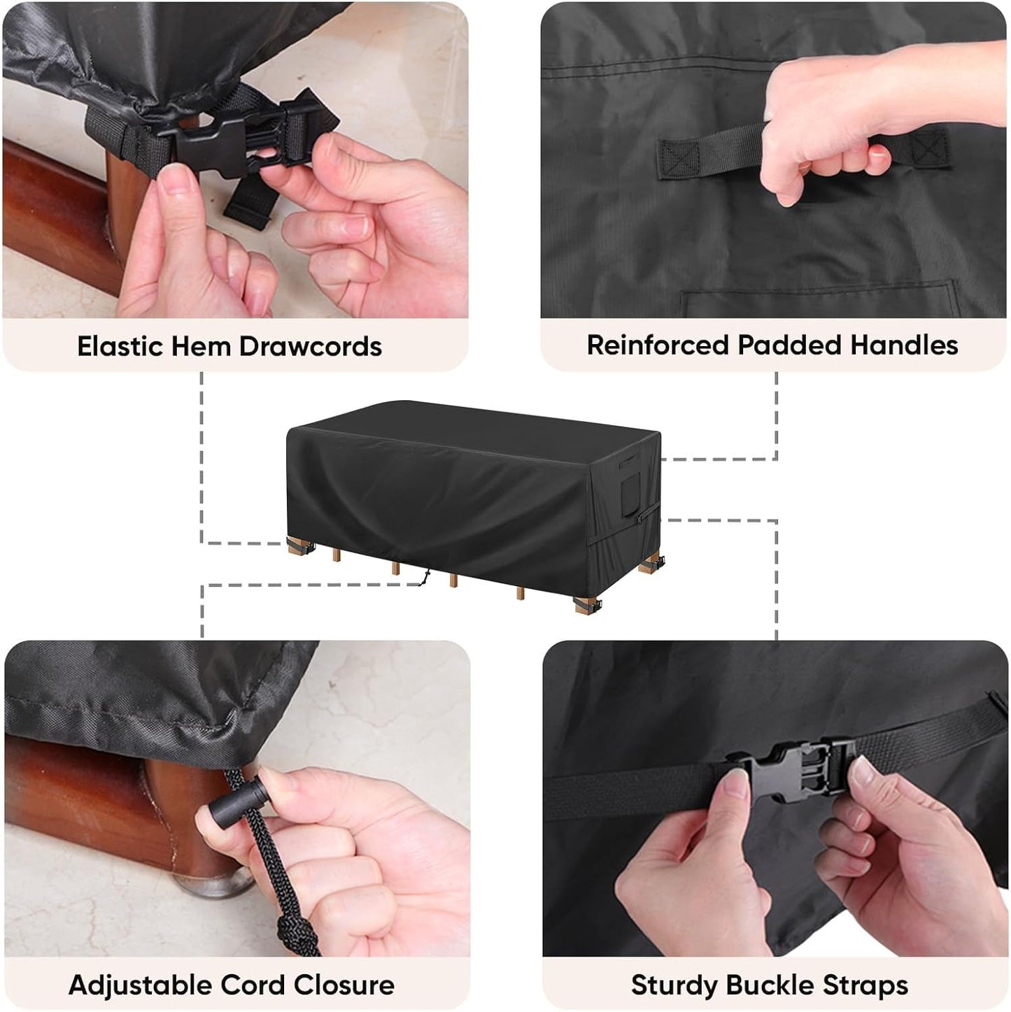 BALEINE Outdoor Furniture Covers - Heavy Duty Waterproof Oxford Table Cover | Black, 108"L x 82"W x 28"H