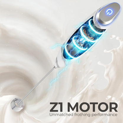 Zulay Kitchen Tornado Triple Whisk Milk Frother - Handheld Foam Maker for Coffee & Lattes | Includes 4 Duracell Batteries - Marble Finish