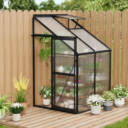 GarveeHome 4x4FT Greenhouse, Small Walk-in Polycarbonate Greenhouse with Adjustable Vent Window, Sliding Door, Portable Green House Kit for Outdoors, Winter