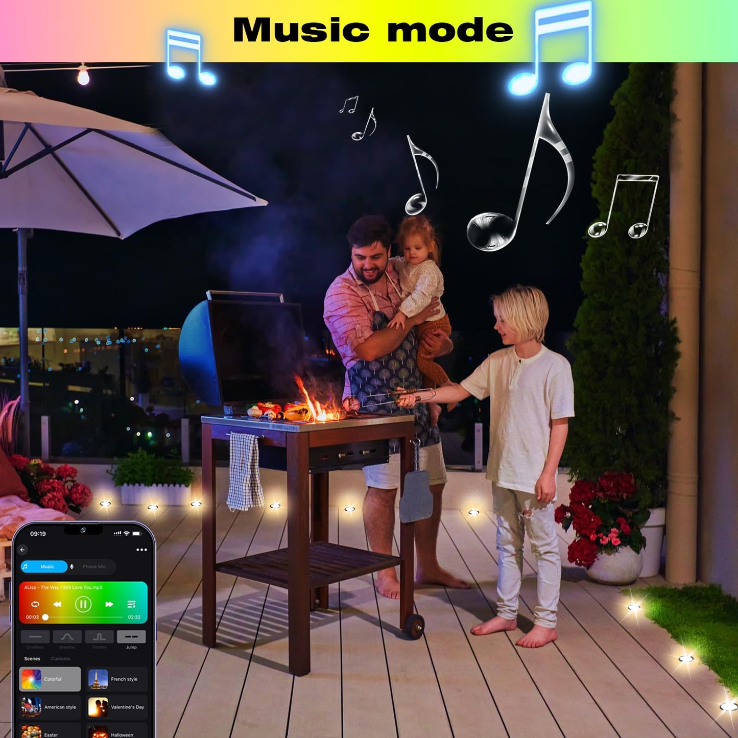 FVTLED WiFi Deck Lights, WiFi Controlled 30pcs Low Voltage LED Deck Lights Kit Φ1.38 Outdoor Recessed Step Stair Warm White LED Lighting Compatible with Alexa Google Home, Black
