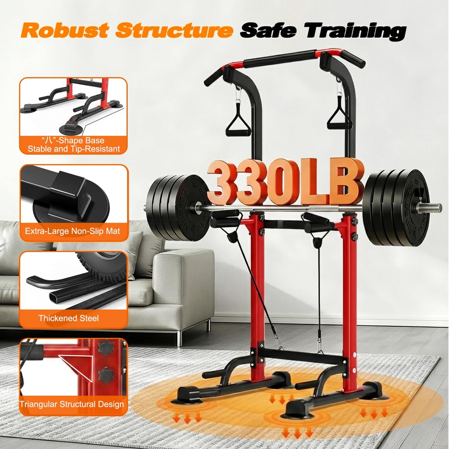 Trlakepreble Power Tower Pull Up Bar,Pull-Up Rack Dip Station,Height Adjustable Multi-functional Home Strength Training Gym Equipment, Save Space,People Below 6 feet