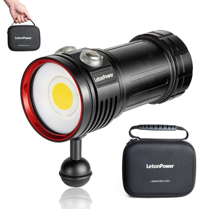 LetonPower Diving Flashlight, L12 8000Lumens Dive Light,100m Underwater Video Light, Scuba Dive Lights, Underwater Flashlight with Type-C Charging for Professional Under Water Sports