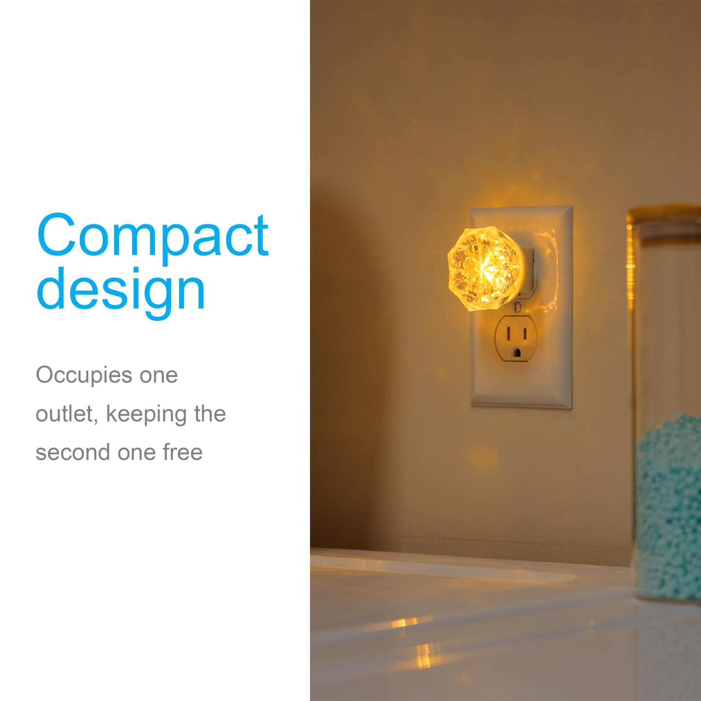 GE SleepLite Jewel LED Night Light, Plug-in, Always on, Amber, UL-Certified, Energy Efficient, Ideal Nightlight for Bedroom, Bathroom, Nursery, Hallway, Kitchen, 11286, 2 Pack